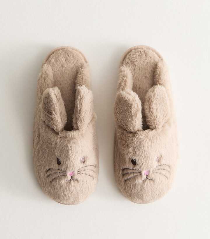 Light Brown Rabbit Mule Slipper