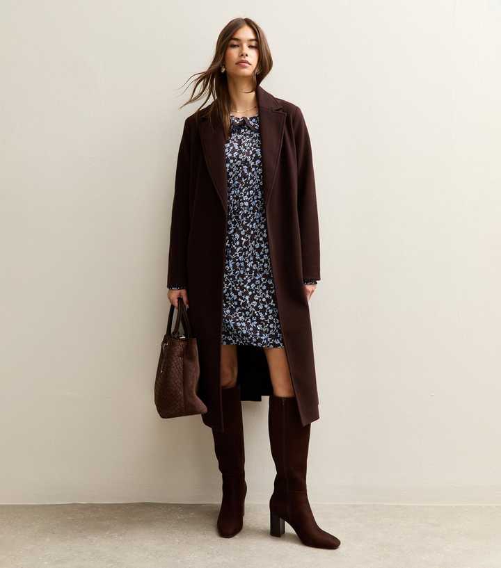 Brown Floral Collar Long Sleeve Skater Mini Dress | New Look Brown Floral Collar Long Sleeve Skater Mini Dress | New Look