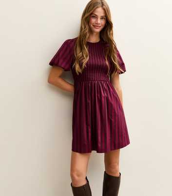 Red Striped Puff Sleeve Mini Dress