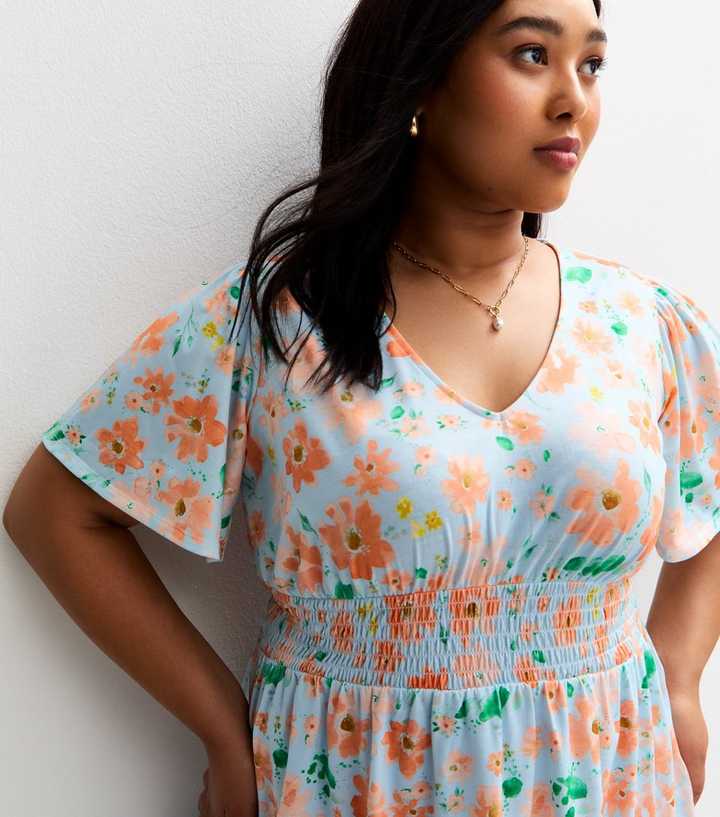 Curves Light Blue Floral Print Top