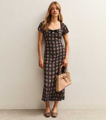 Black Check Bow Midi Dress