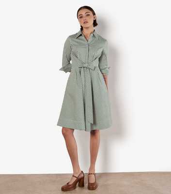 Apricot Green Striped Belted Shirt Dress