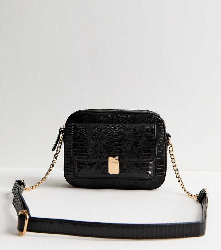 Black Faux Leather Textured Cross Body Bag