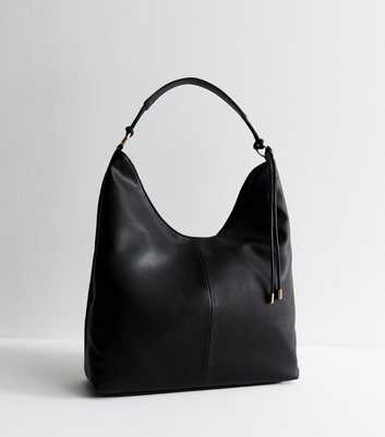 Black Faux Leather Tassel Detail Shoulder Bag