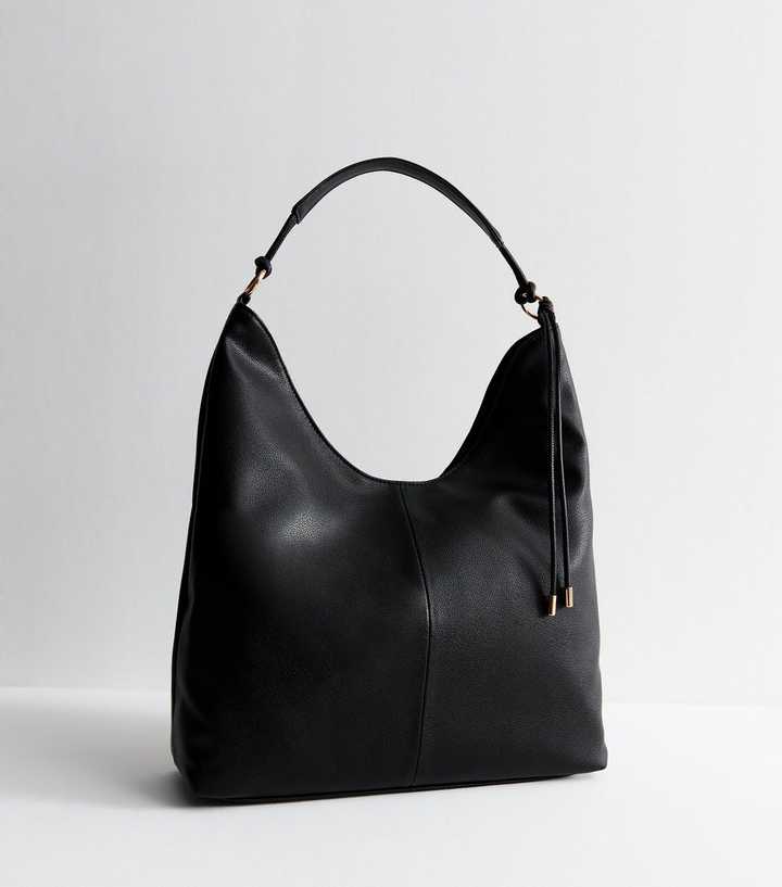 Black Faux Leather Tassel Detail Shoulder Bag