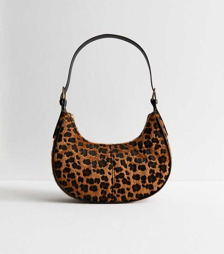 Brown Leopard Print Textured Shoulder Bag