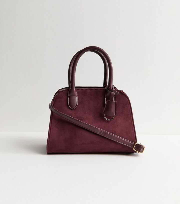 Burgundy Faux Suede Small Shopper Bag