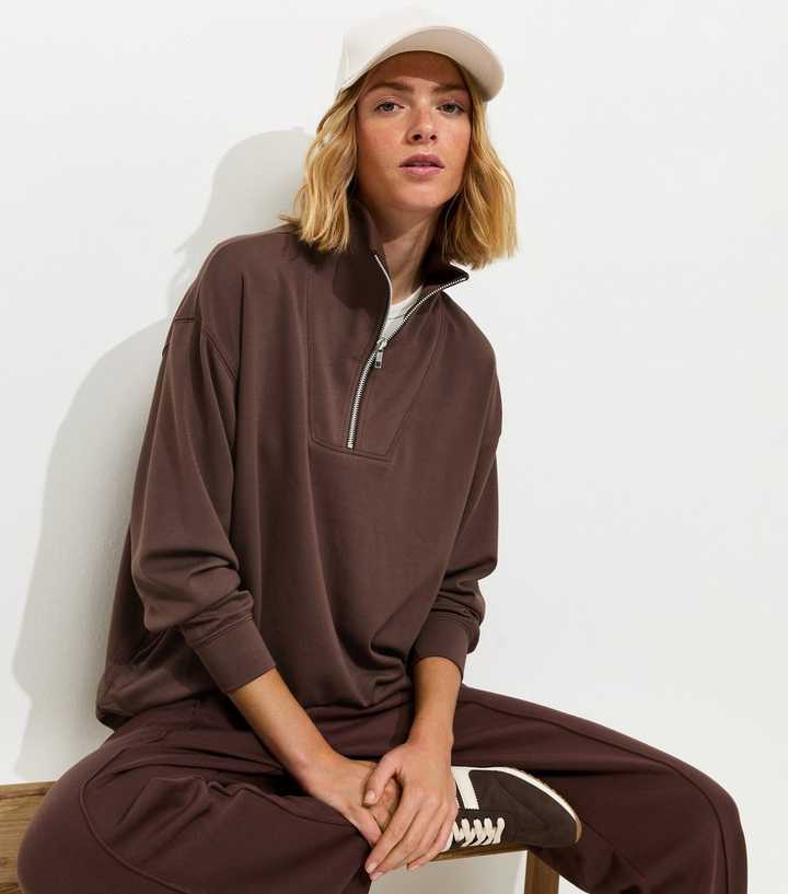 Premium Dark Brown Quarter Zip Sweatshirt