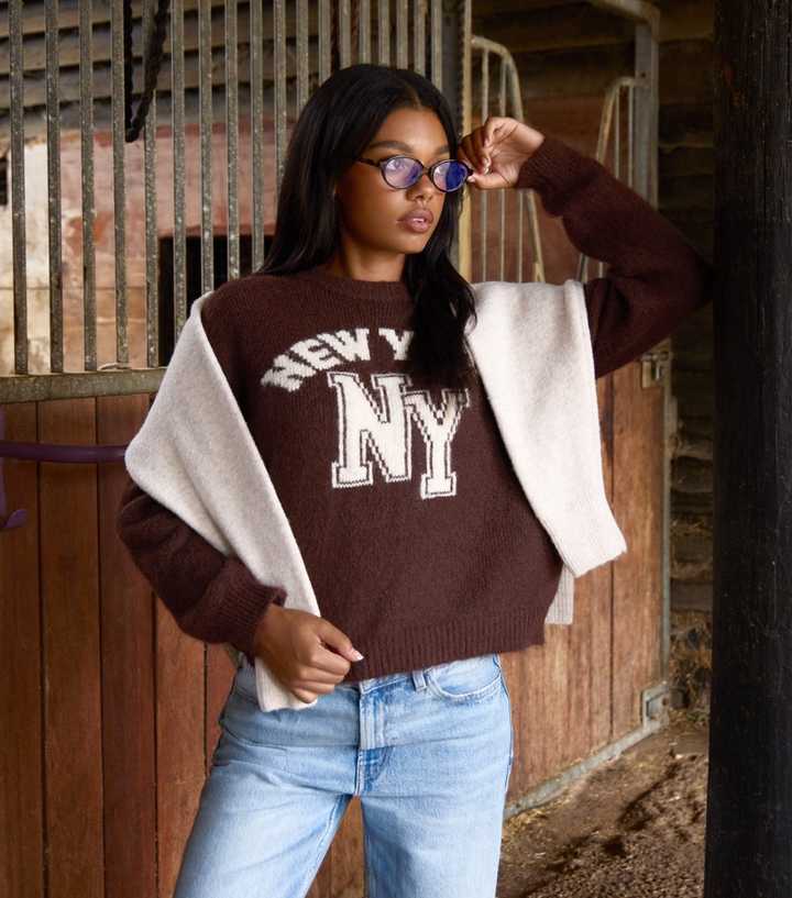 Pink Vanilla Dark Brown Knitted NYC Jumper