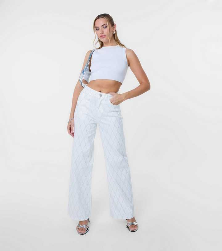 Pink Vanilla White Diamante Embellished Jeans