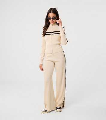 Pink Vanilla Stone Contrast Trim Wide Leg Trousers