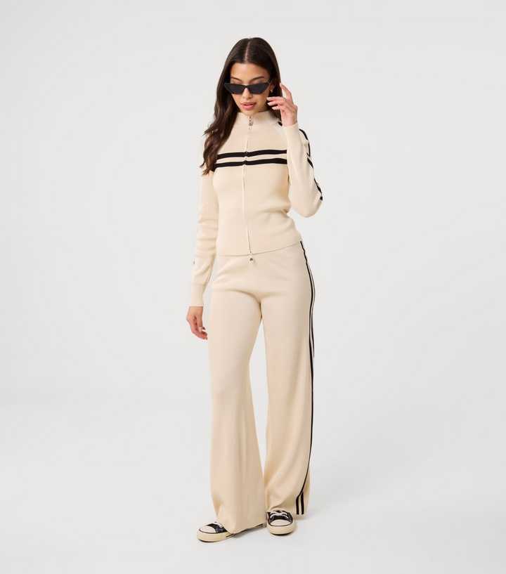 Pink Vanilla Stone Contrast Trim Wide Leg Trousers
