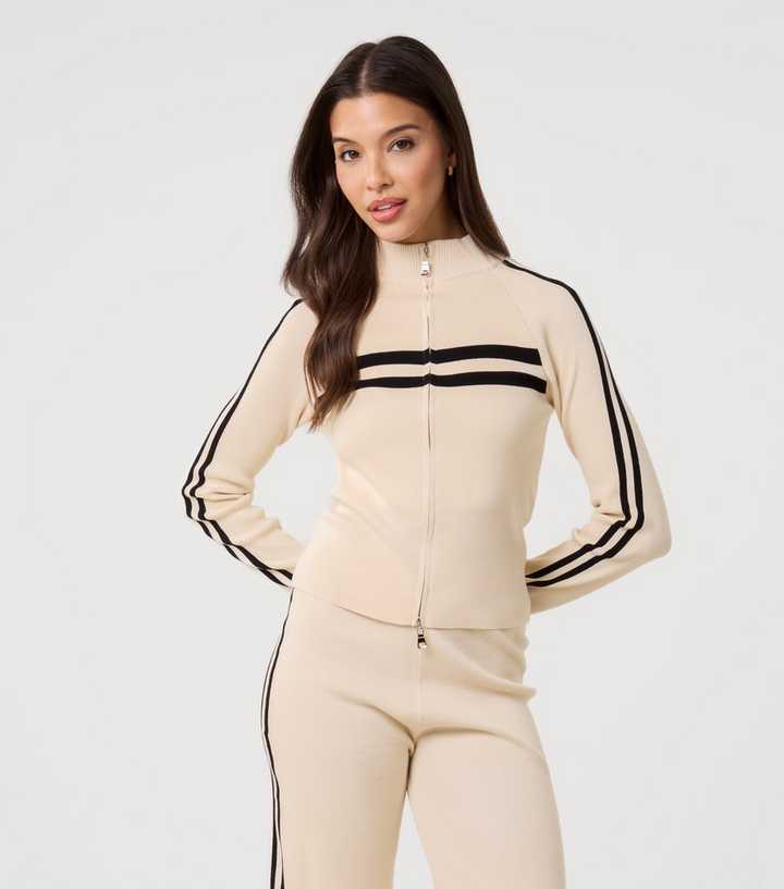 Pink Vanilla Stone Contrast Stripe Zip Sweatshirt