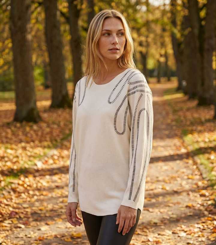 Blue Vanilla White Embellished Jumper