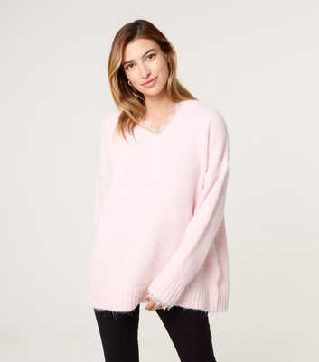 Blue Vanilla Light Pink Knitted V-Neck Jumper