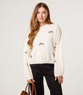 Blue Vanilla Off White Bow Appliqued Jumper