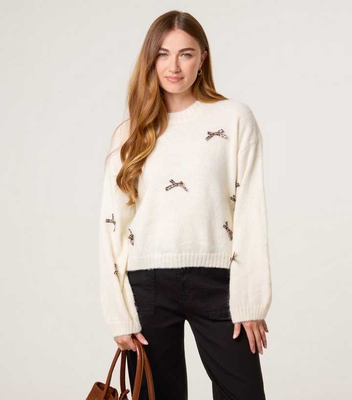 Blue Vanilla Off White Bow Appliqued Jumper