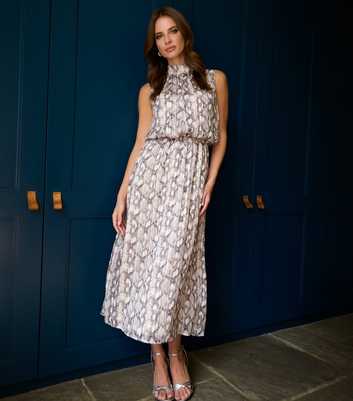 Blue Vanilla Grey Snakeskin Print Diamante Stud Midi Dress
