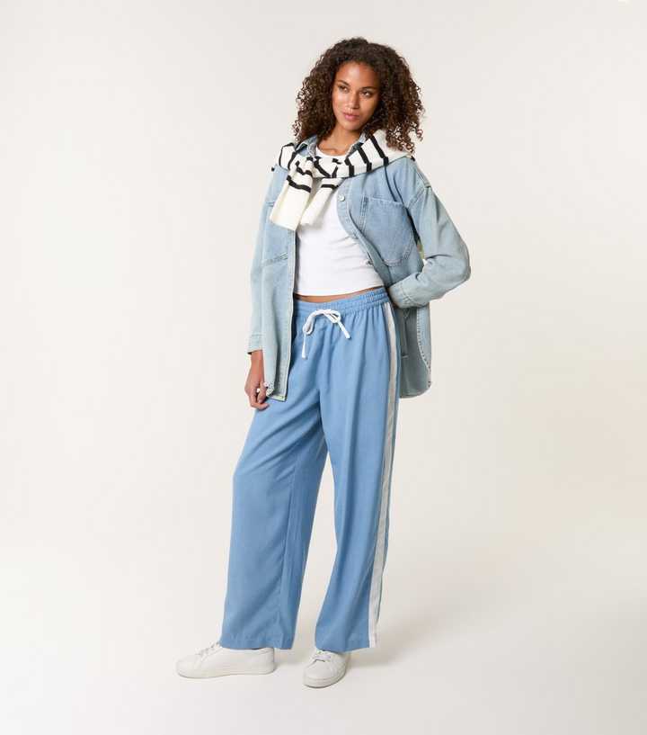 Relaxit Length Blue Vanilla Blue Side Stripe Relaxed Trousers | New Look