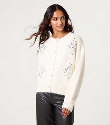 Blue Vanilla Off White Sequin Embellished Cardigan
