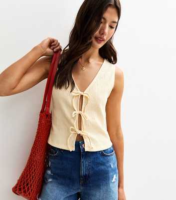 Light Yellow Crinkle Texture Tie Front Vest Top