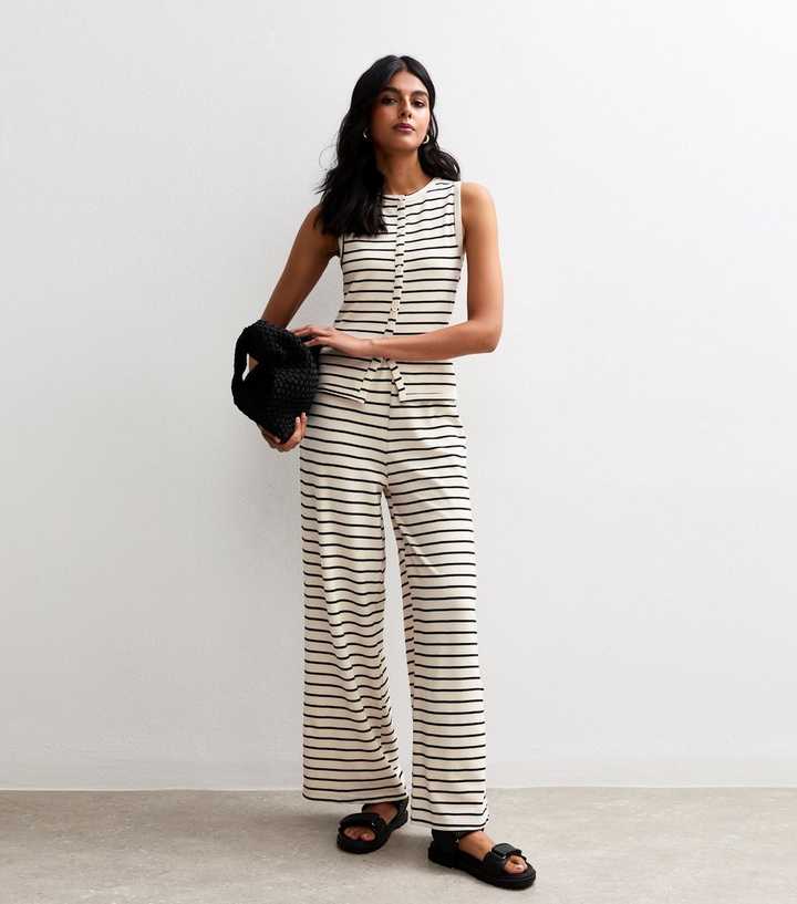 Off White Striped Wide Leg Trousers
