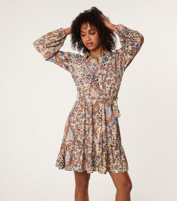 Blue Vanilla Cream Printed Belted Shirt Dress New Look