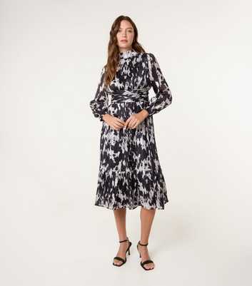 Blue Vanilla Black Abstract Pattern High Neck Midi Dress