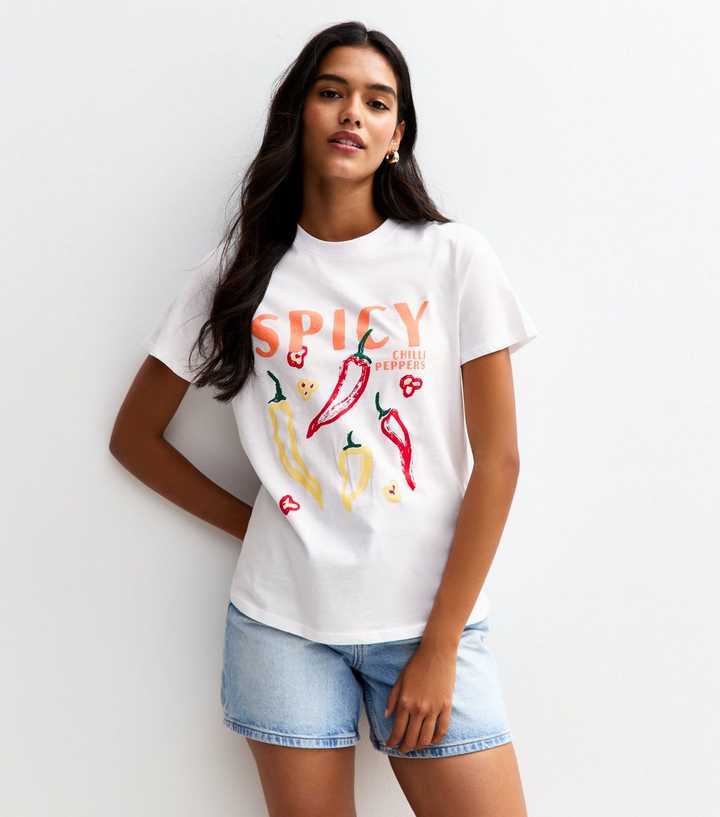 White Spicy Chilli Peppers Relaxed T-Shirt