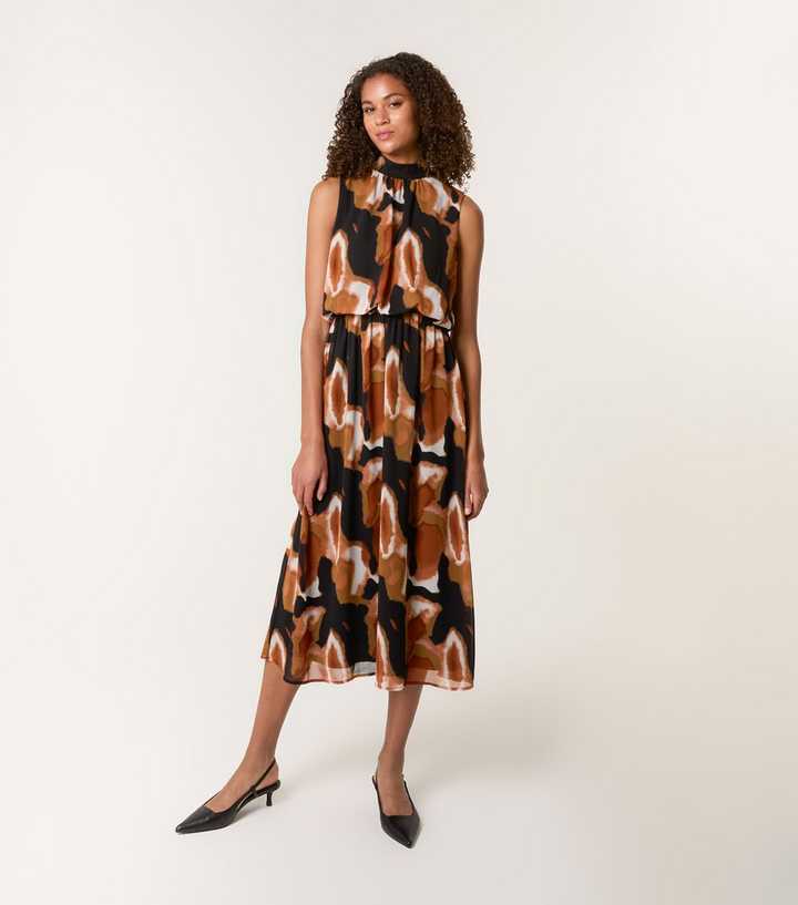 Blue Vanilla Rust Sleeveless Printed Midi Dress