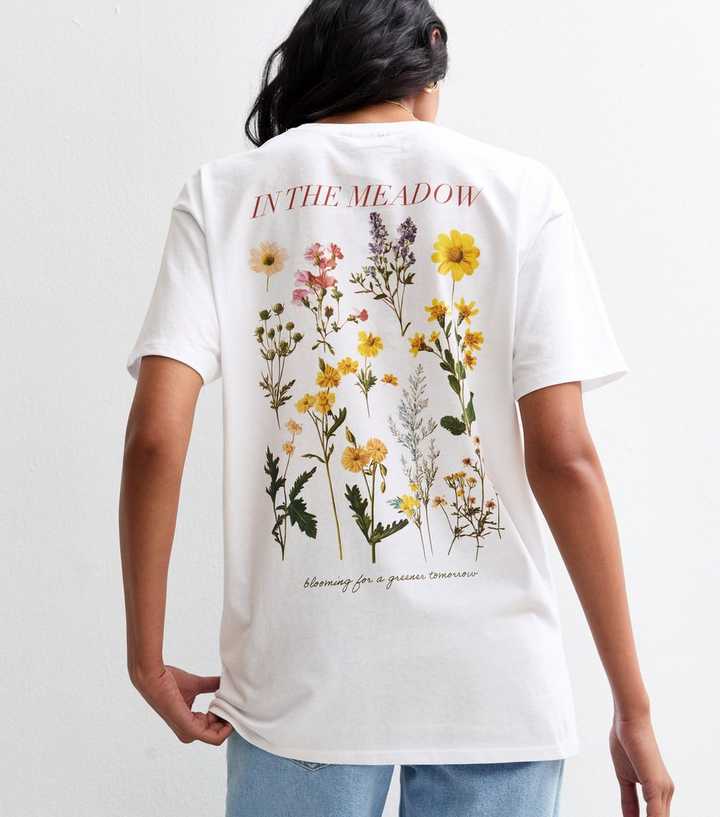 White Oversized Flower Print T-Shirt 