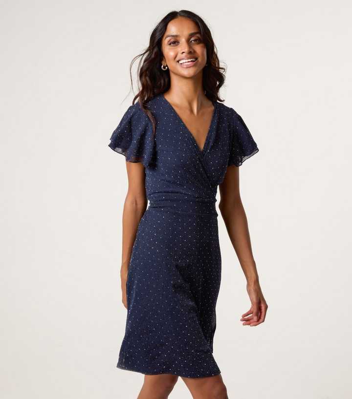 Blue Vanilla Navy Diamanté Wrap Mini Dress
