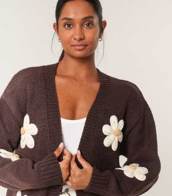 Blue Vanilla Brown Daisy Embroidered Cardigan