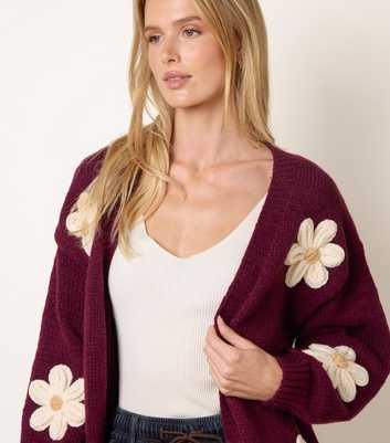 Blue Vanilla Burgundy Daisy Embroidered Cardigan