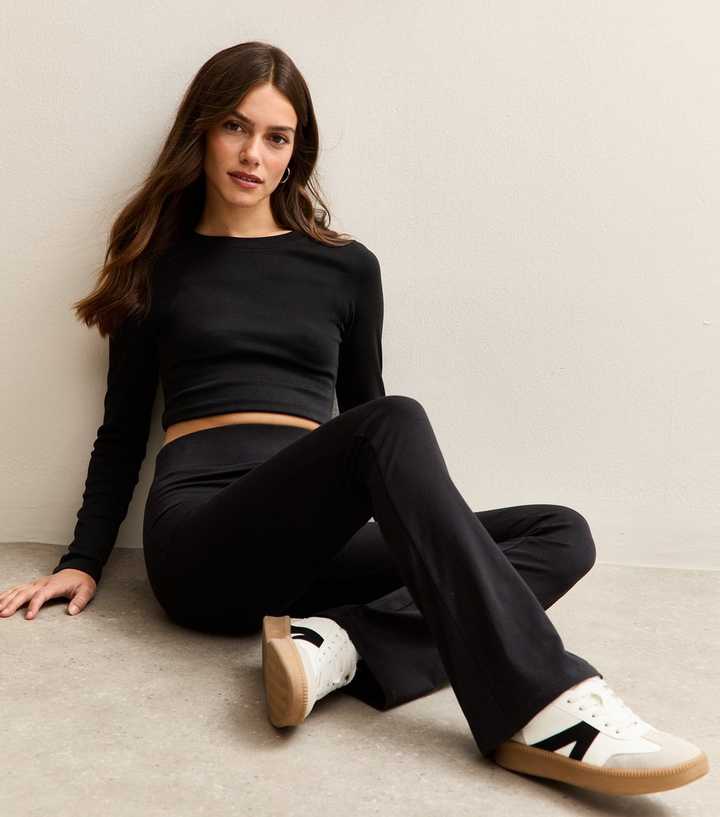Petite Black High Waist Stretch Cotton Kick Flare Leggings