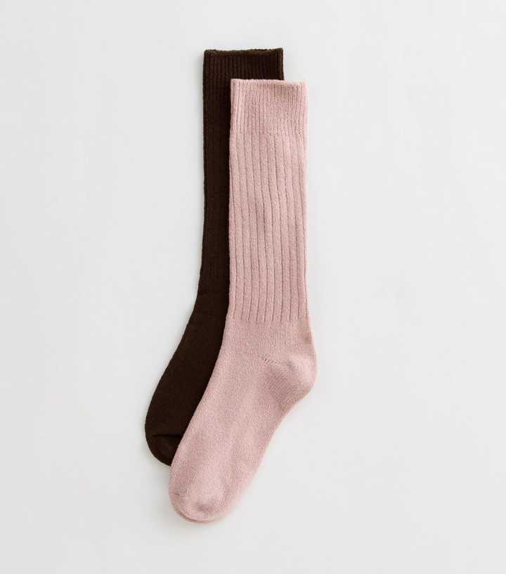 Pink Pack of 2 Slouch Ribbed Lounge Socks