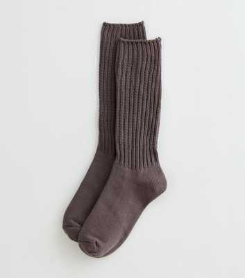 Mink Ribbed Knit Slouch Socks