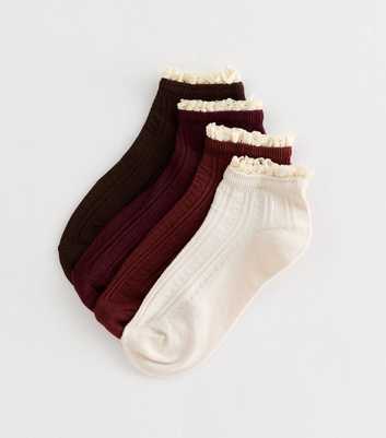 Pack of 4 Dark Burgundy Textured Frill Trainer Socks