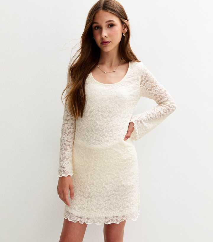 chinese dress ladies Ellie Long Sleeve Girls White Dress – A Little Lacey main image 1