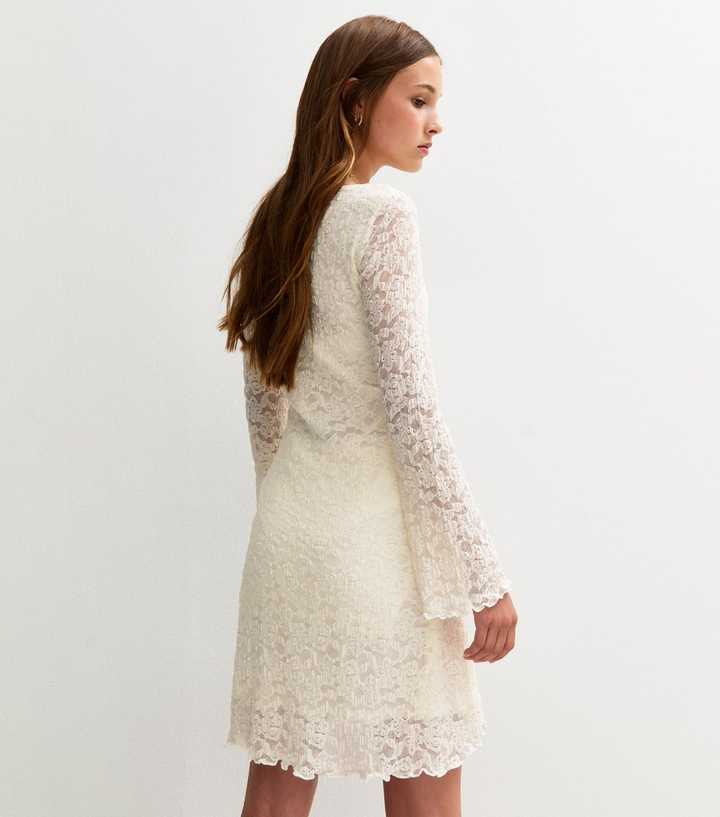 Girls Off White Lace Long Sleeve Dress Girls Off White Lace Long Sleeve Dress