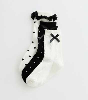 Pack of 3 Cream Polka Dot Bow Ankle Socks