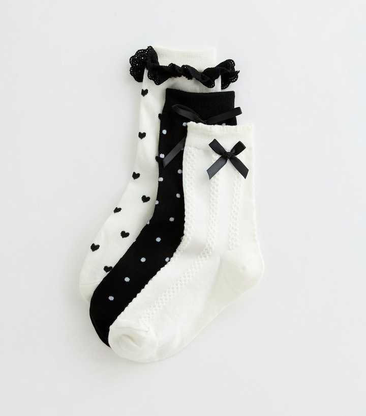 Pack of 3 Cream Polka Dot Bow Ankle Socks