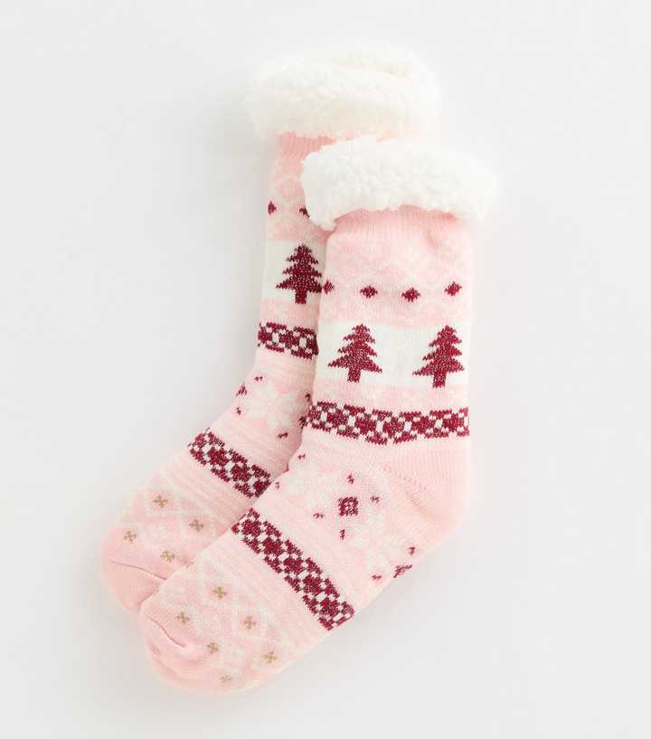 Pink Christmas Fairisle Bootie Socks