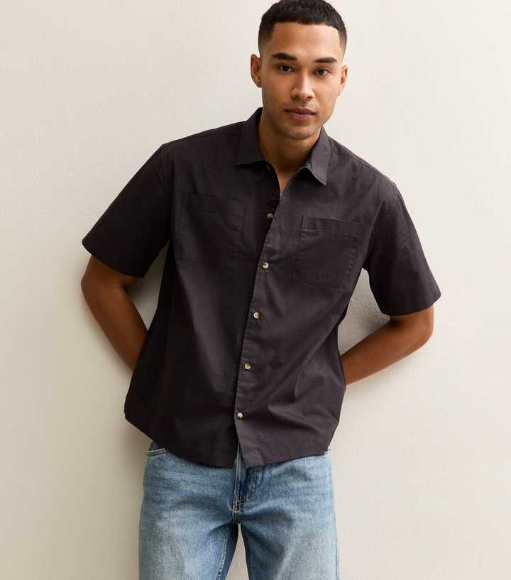 Dark Grey Boxy Double Pocket Short Sleeve Shirt