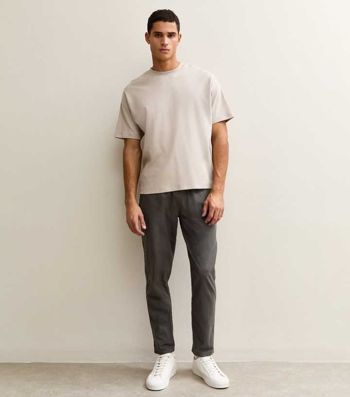 Dark Grey Regular Cotton Tapered Trousers