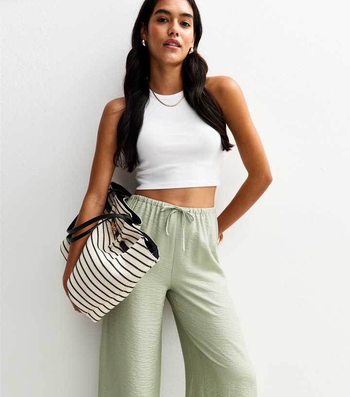 Light Green Crinkle Texture Wide Leg Trousers