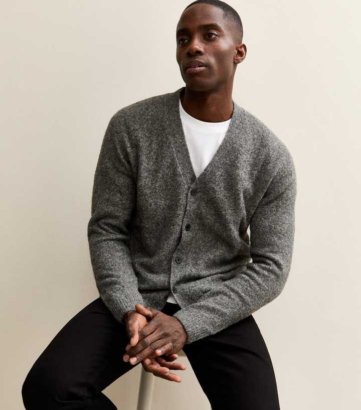 Jack and Jones Grey Knit V-Neck Cardigan