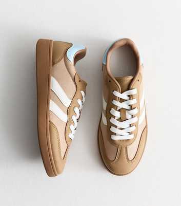 Camel Faux Suede Contrast Panelled Lace Up Trainers