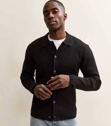 Jack & Jones Black Regular Ribbed Polo Cardigan