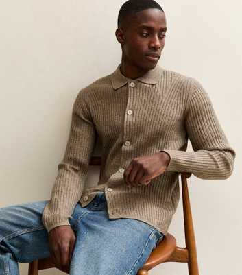 Jack & Jones Cream Regular Ribbed Polo Cardigan
